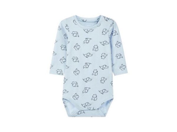 Name It Langarmbody Name It Baby Body blau mit Allover-Elefantenprint (1-tlg) mit Druckknöpfen im Schritt
