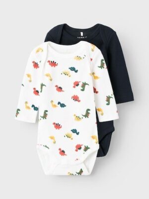 Name It Langarmbody NBMBODY 2P LS BRIGHT WHITE DINO NOOS (Packung
